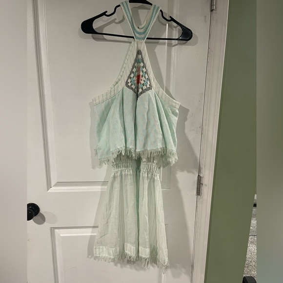 My Beachy Side Crochet Striped Halter Romper Teal - Picture 2 of 7